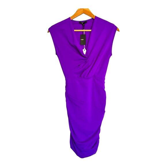 Maje Render Ruched Stretch-Jersey Bodycon Mini Dress Purple 36 NWT - Picture 2 of 13